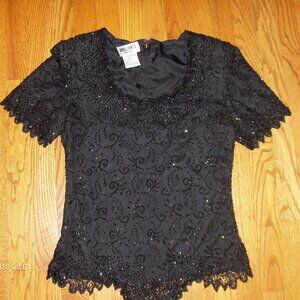 Brilliante By JA Vintage Short Sleeve Beaded Embellished Evening Top - EUC
